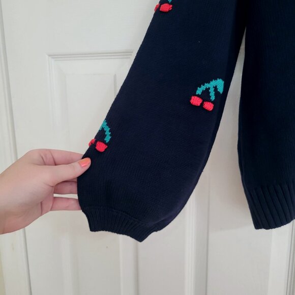 NWT Loft Oversized Navy Knit Sweater Cherry Print Size M / Medium L / Large - Picture 3 of 5